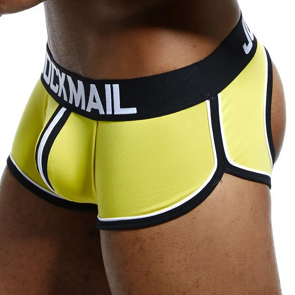 JOCKMAIL 브랜드 남성 속옷 복서 반바지, 백리스 엉덩이 코튼, 섹시한 오픈 백, 게이 남자 언더팬츠, 조크스트랩, 시시 트렁크