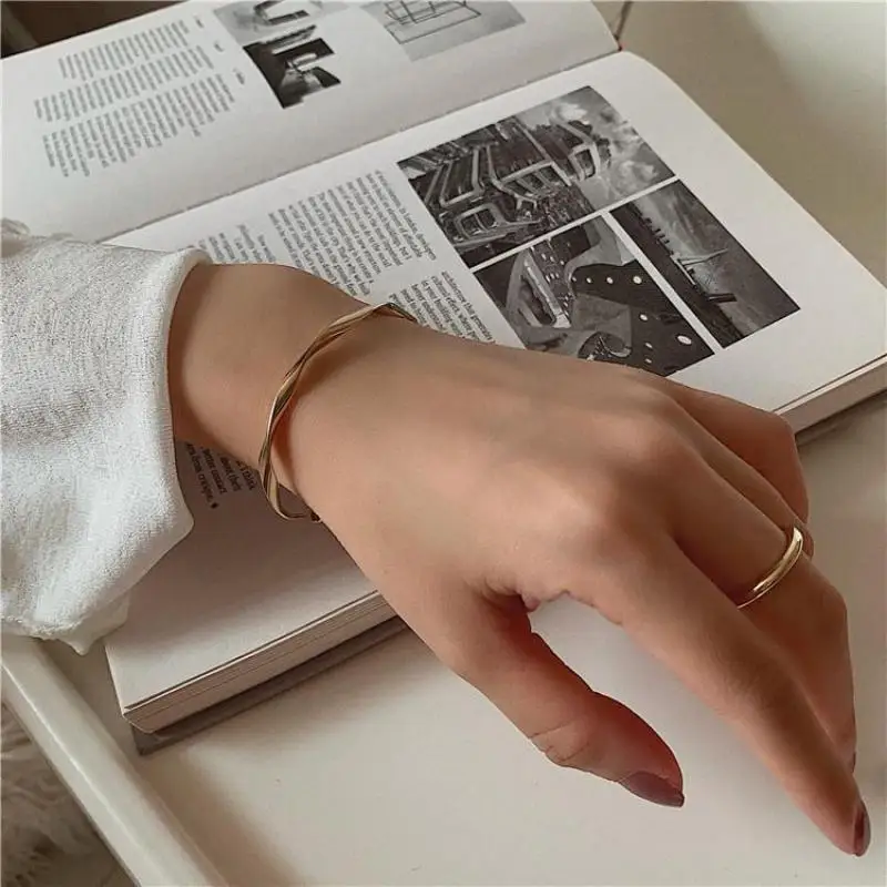 Wave Pattern Plain Ring Open Bracelets Women\'s Simple Versatile Network Red Personality Adjustable Bracelet Viking Jewelry