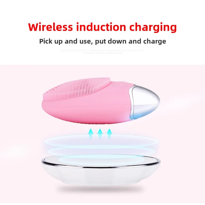 Portable wireless charging dynamic silicone cleanser for skin cleaning