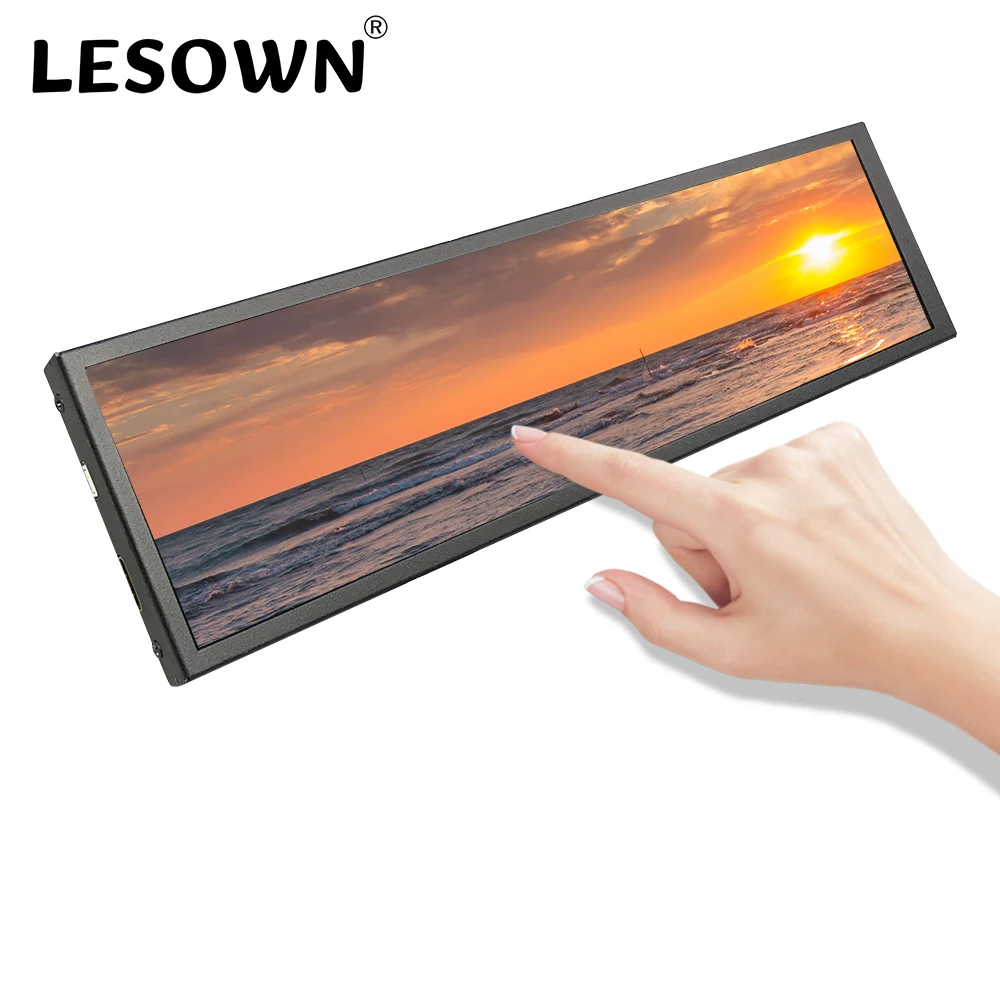 

LESOWN 8.8 inch Stretched Bar Touch Screen Monitor HDMI 1920x480 IPS PC Temperature Monitoring Strip Sub Screen Display White