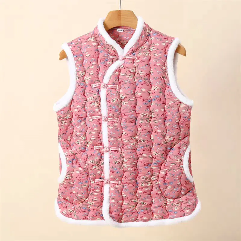 Plus size Chinese Style Winter Warm Cotton-padded Vest Northeast Flower sleeveless parkas Cheongsam Old-fashion peony tang vests
