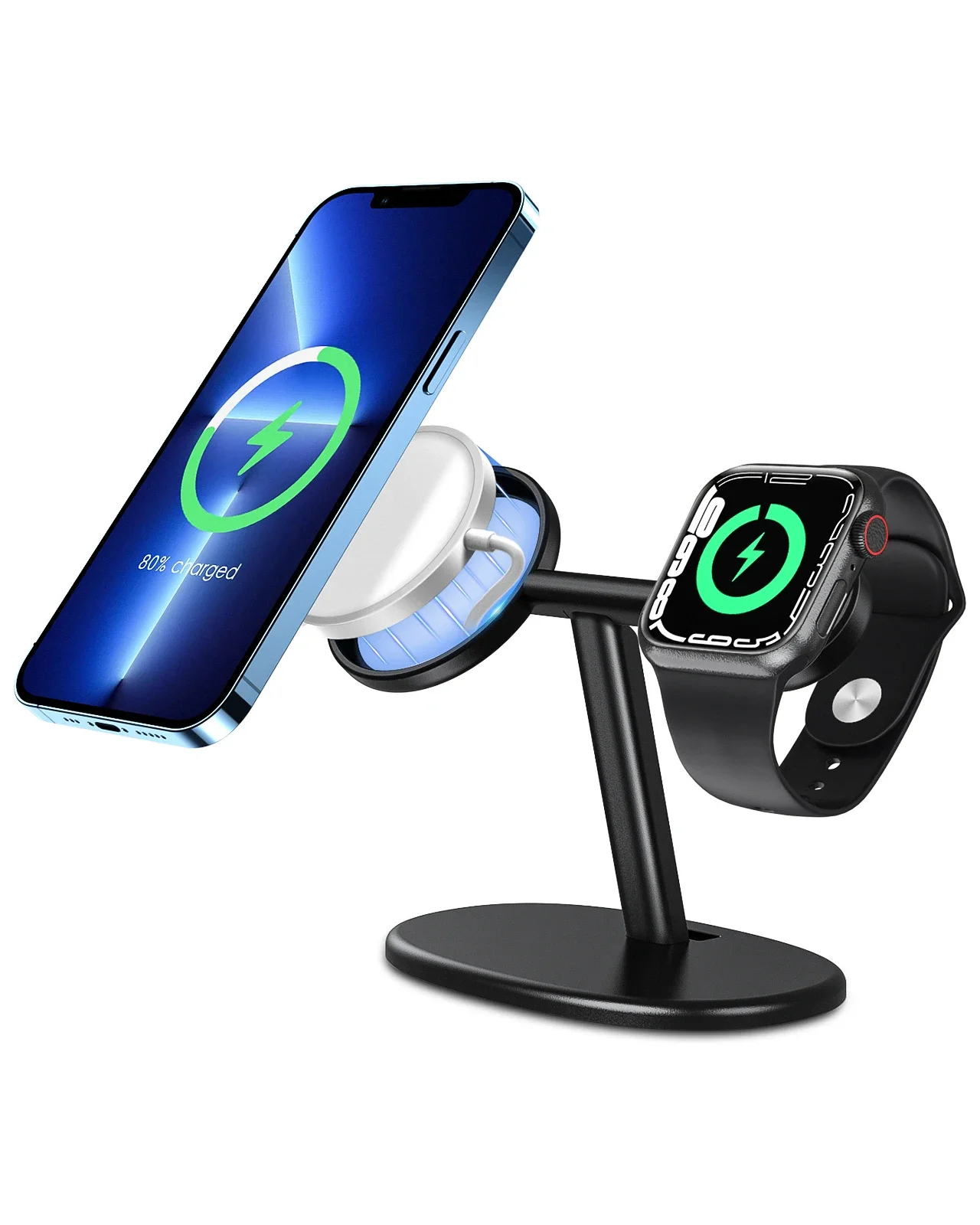 Supporto per caricabatterie Wireless EWA 2 in 1 supporto per telefono in lega di alluminio compatibile con iphone13/12/Pro/ Max/Mini e Apple Watch 3/4/5/6