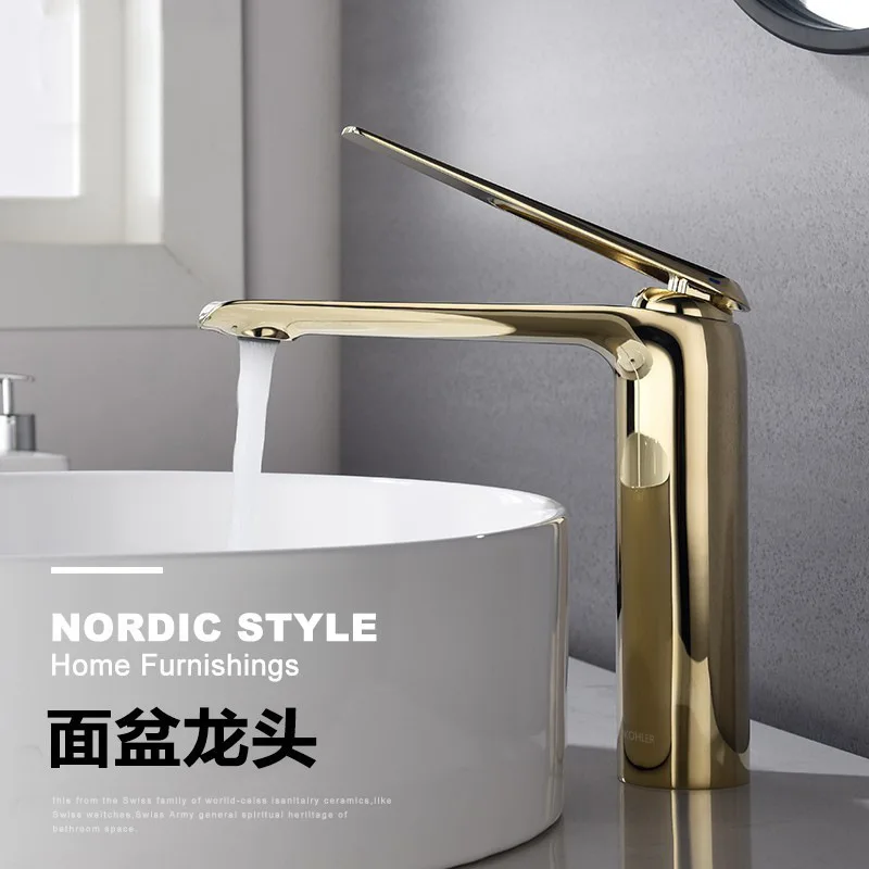 

Bathroom all-copper washbasin faucet, golden rose gold washbasin, on and off the table basin, washbasin, single hole hot