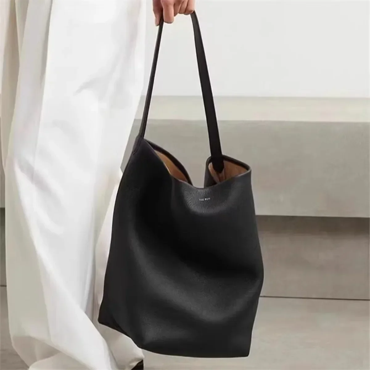 Sacs à main grande capacité en cuir véritable pour dames, sac à main à motif litchi, couleur pure, mode initiée, classique, nouveau, E27