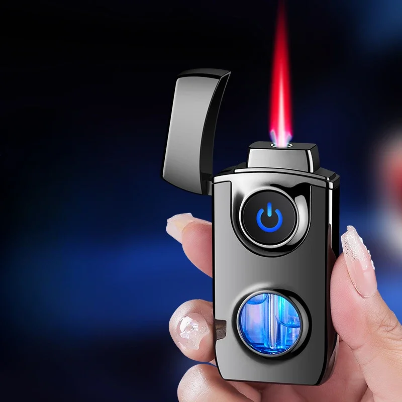

2025Gas Electric Integrated Metal Inflatable Lighter Visual Window Touch Sensing Red Flame Windproof Lighter Smoking Accessories