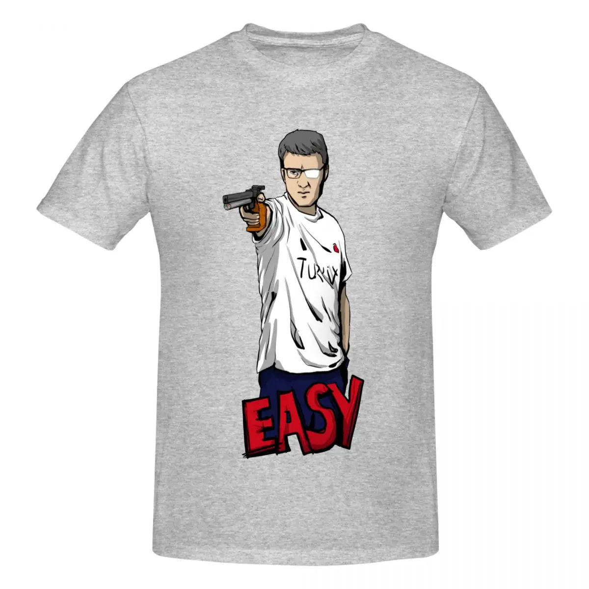 Men Yusuf Dikec Easy Shooter Turkish T Shirt Vintage Oversized Cotton Crewneck Custom Sleeve Anime Shirt