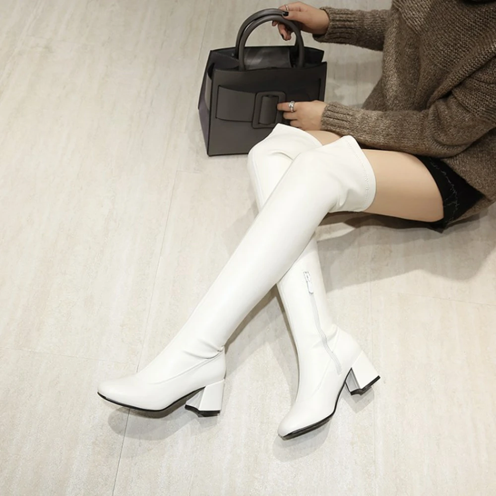 2024 Thigh High Boots Women Over The Knee Elastic Stretch Sexy Street Shoes Long  Platform Boots Warm Plush Big Size 54 17-19