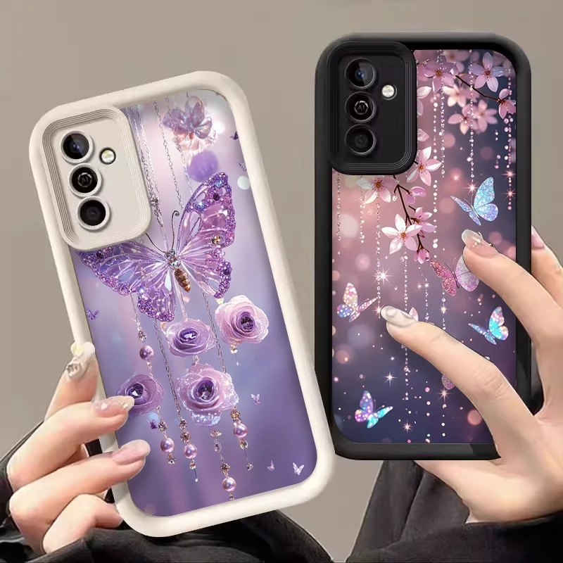 Elegant Crystal Purple Butterfly Printed Phone Case for Samsung Galaxy S26 S25 Ultra S24 FE S23+ S22 S21 Plus Soft Cover Fundas