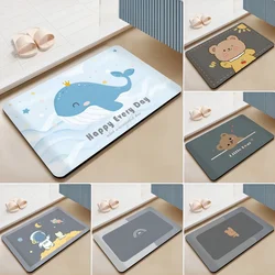 Cute Dolphin Printed Bath Mat Super Absorbent Shower Rug Non Slip Cartoon Printed Diatom Mud Toilet Carpet Home Room Decoration