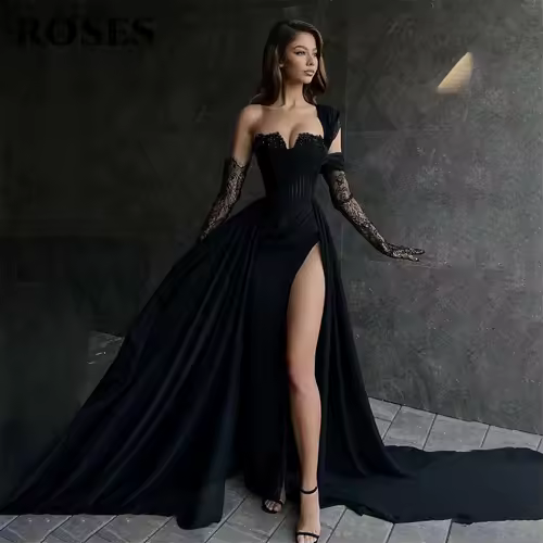 ROSES Red Side High Split Mermaid Evening Dresses One Shoulder Prom Dresses Sweetheart Stain Formal Occasion Dress Customized - Image 6