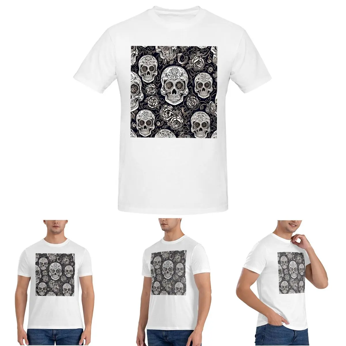 

Copy Of Sugar Skull Day Of The Dead Neon Sugar Skull T-Shirt for Men Cotton Oversized T Shirts Men's Short Sleeve O-Neck Tops