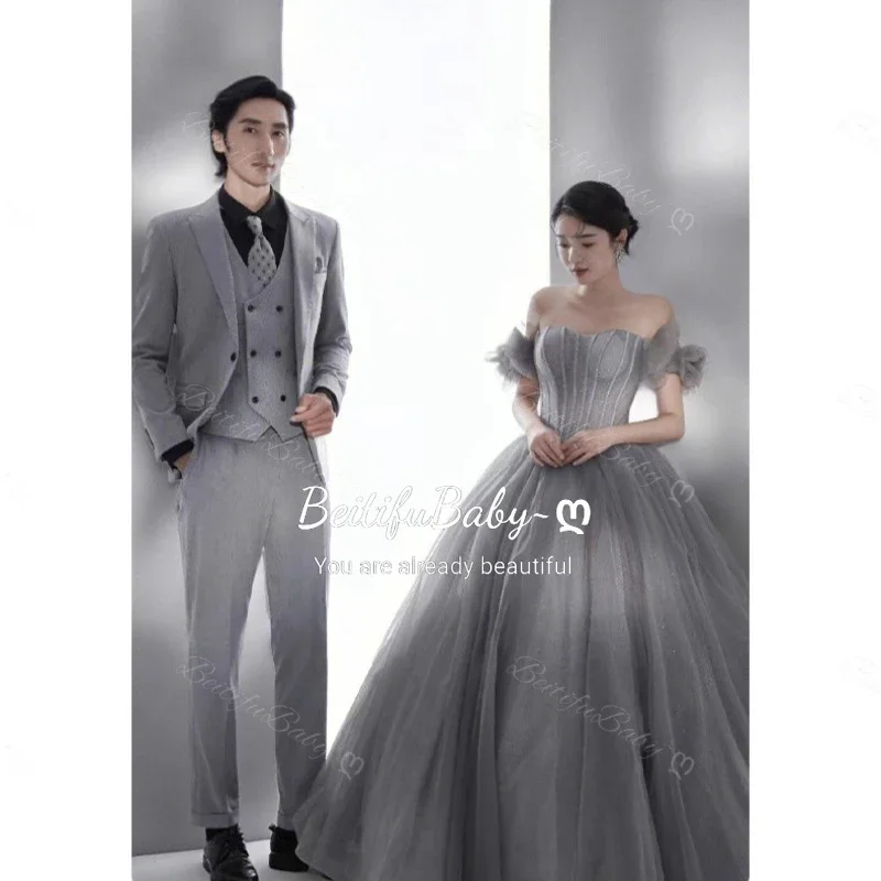 Customized Evening Gown for Women Strapless Party Dresses Fishbone Sleeveless Organza A-line Skirt Princess Style Wedding Dress