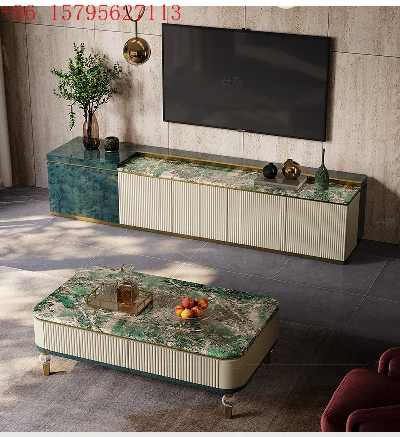

Light luxury TV cabinet Italian high-grade marble paint coffee table floor cabinet combination9344
