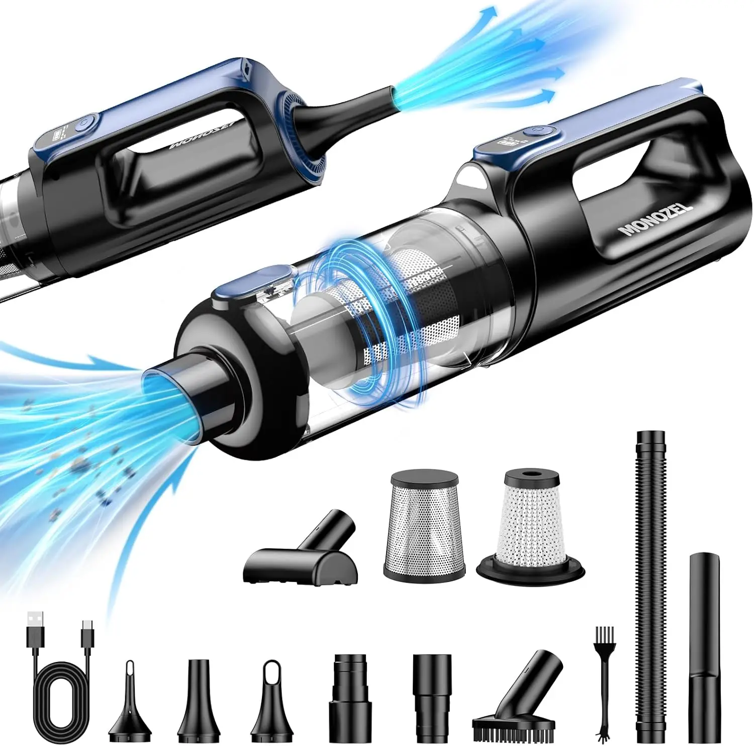 

Cordless Car Vacuum Cleaner & Air Duster, 18000Pa Powerful Suction, 7800mAh Battery with LED Light and Multi-Nozzles
