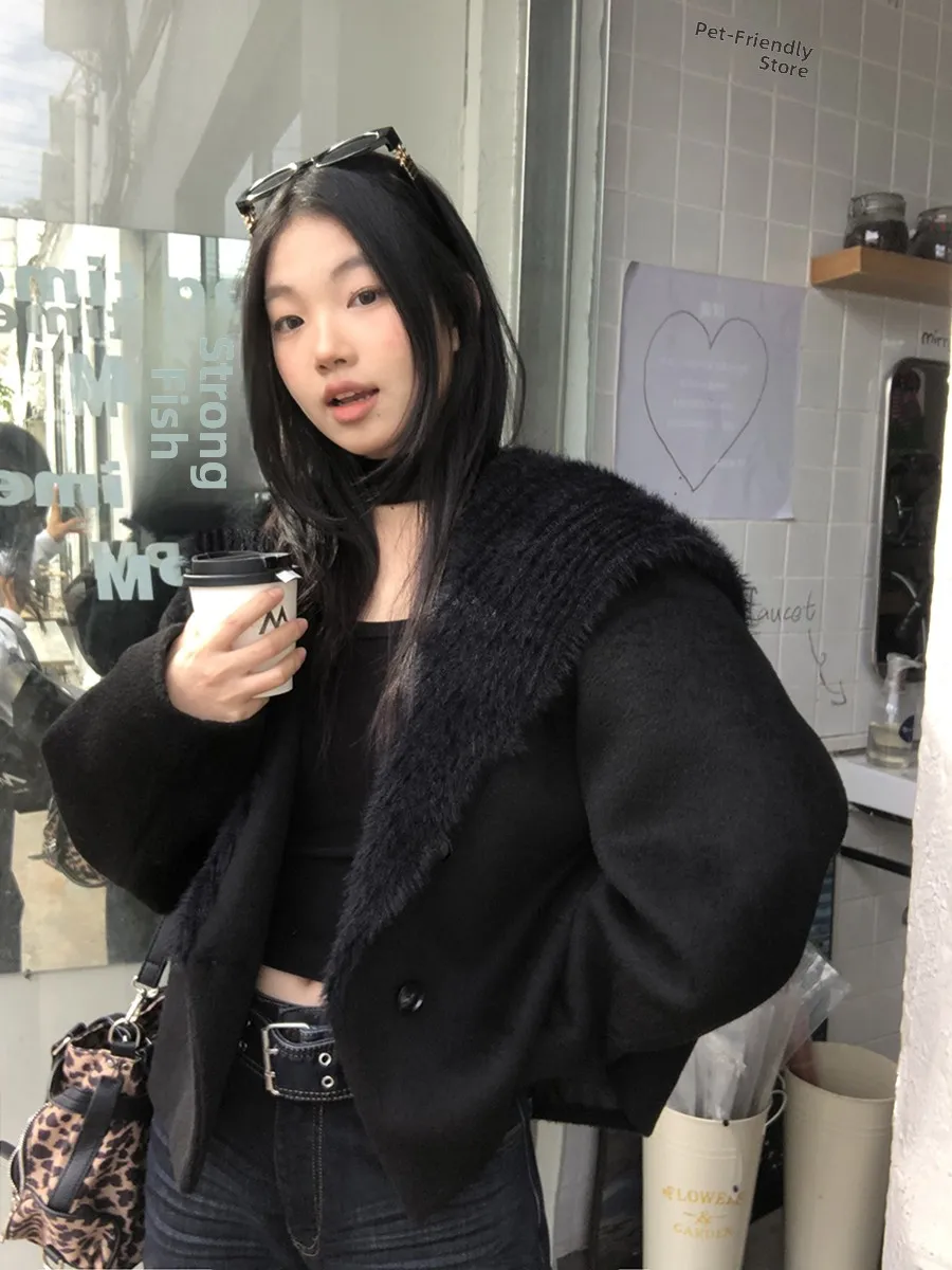 

Red Celebri Woolen Coat Women's ort Bla Wool Blend High End Unique Knitwear Winter Faion Commute Sle Long Sve