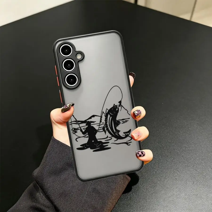 Case for Samsung Galaxy A16 A15 A35 A17 A52 A52S A72 A34 A36 A56 A55 A73 A33 A54 A14 A23 A53 Phone Cover Fish Hook Bass Collage