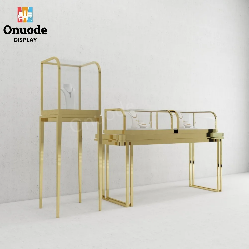 Custom.High-End Luxury Curved Glass Jewelry Display Cabinet with LED Lighting for Retail Store Showroom Use