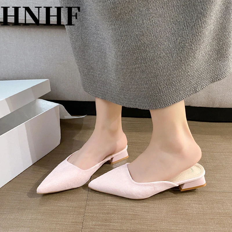 HNHF Women Leopard Mules Leather Pu Square Heel Slippers New Woman Luxury Designer PU Leather Slides Elegant Office Shoes