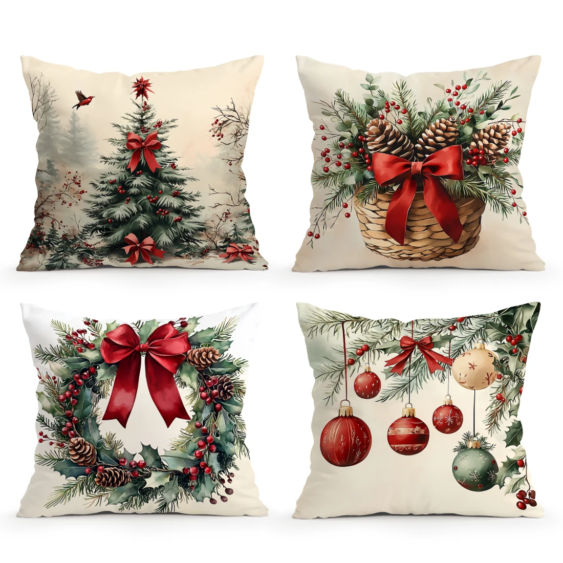 Winter Flower Basket Christmas Decoration Cushion Cover Throw Pillow Case for Home Merry Christmas Pillowcase Decoration Gift