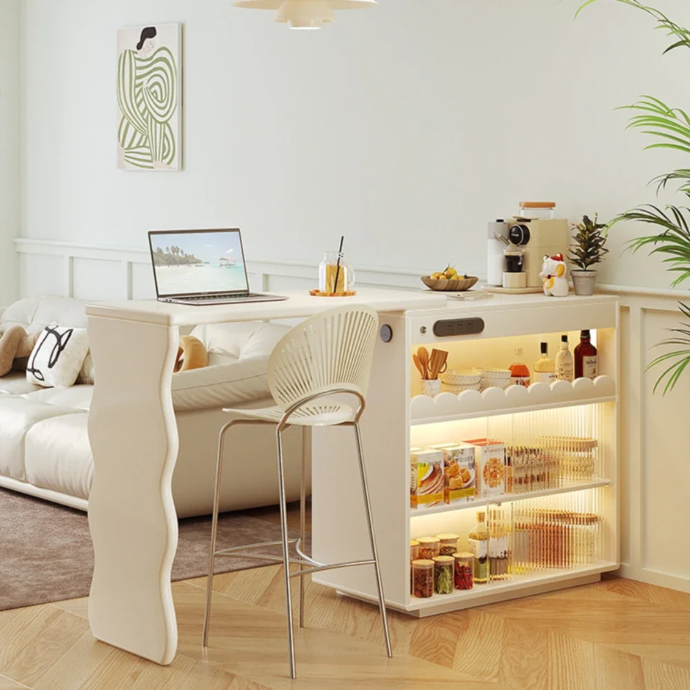 French cream bar partition integrated retractable mobile dining table island home small multi-functional locker