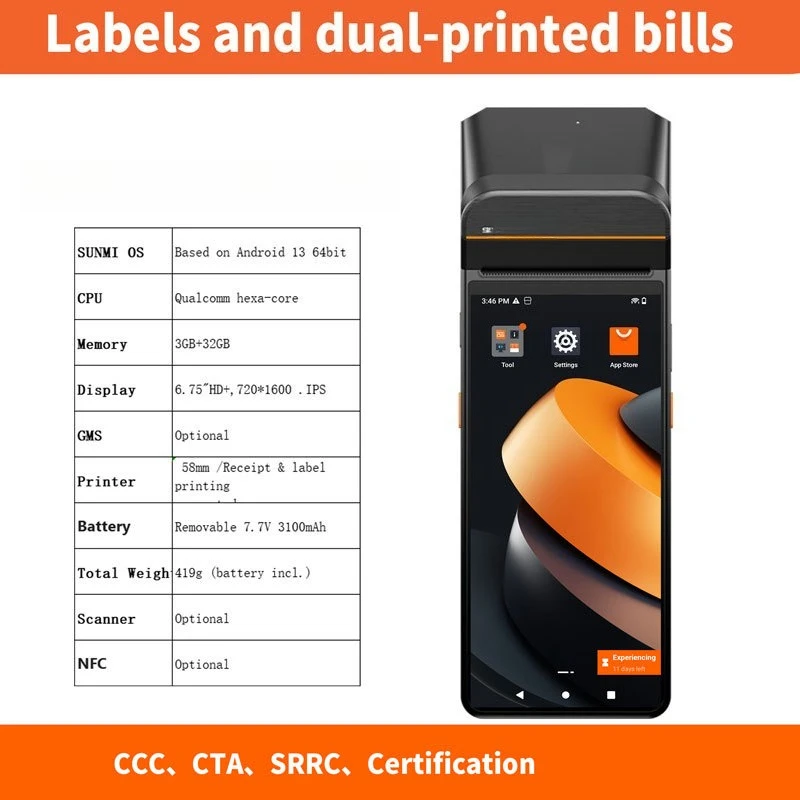 V3 mobile printer takeaway order machine NFC fingerprint scanning code label machine