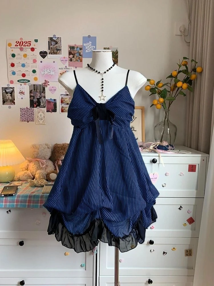 

Ancient Subculture Sexy Sleeveless Bow Flower Bud Dress Summer Spicy Girl Harajuku Y2K Fairy Dress Korean Fashion Sweet Dress