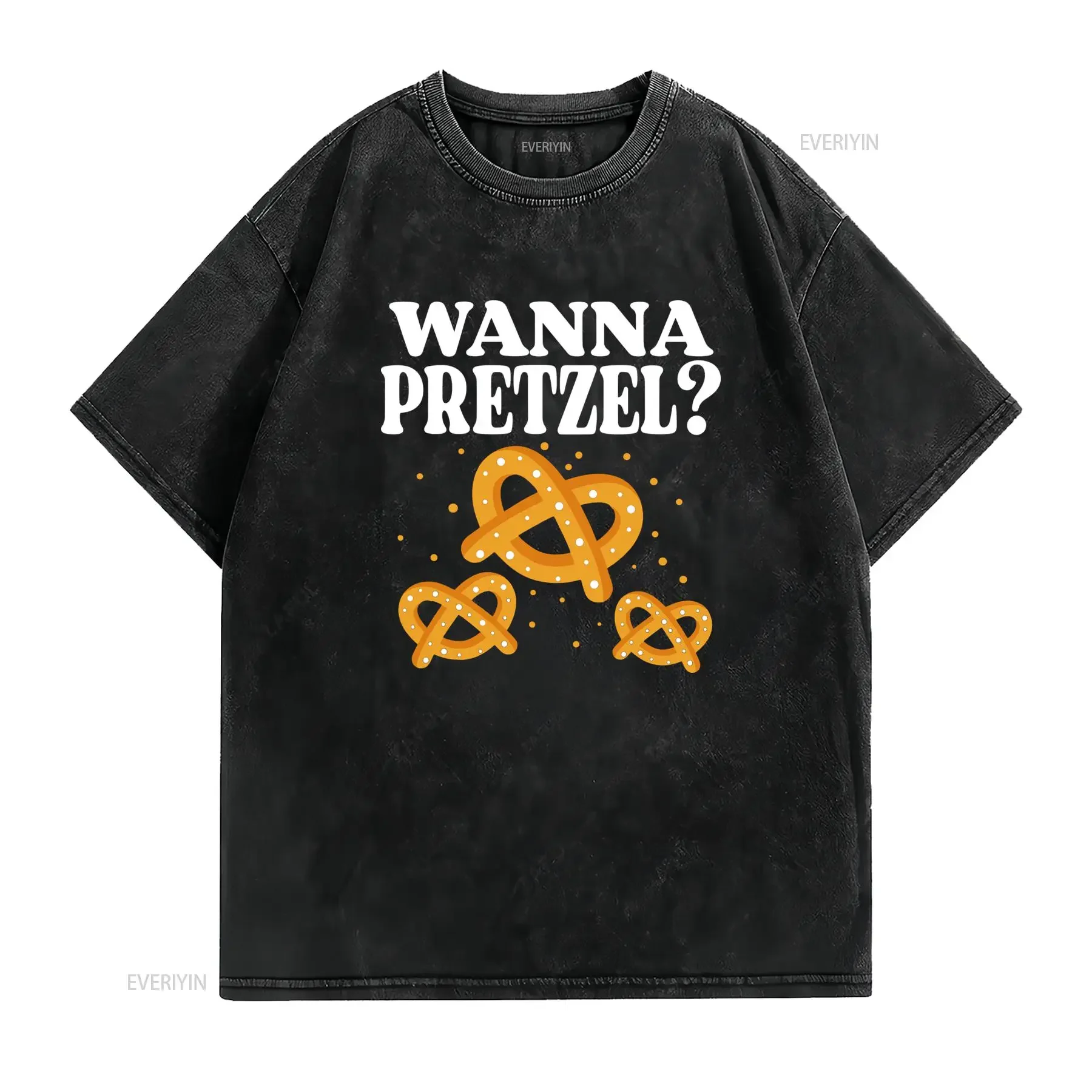 Funny Pretzel Lover Wanna Slogan Cartoon Print Casual T Shirt vintage Washed Stretched Top For Everyday Wear designer clothes