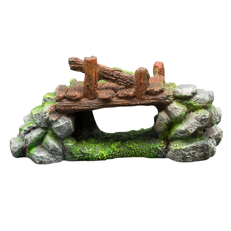 KX4B Aquarium Decor Rock Mountain Cave ปลาสำหรับถังเครื่องประดับ Tree Bark Shelters