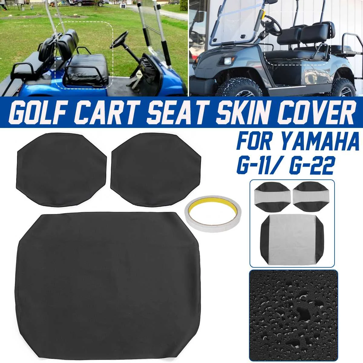 3pcs Golf Cart Seat Cover Set Workhorse Staple On Microfiber Leather For Yamaha G-11/G-22 Golf Cart Washable Microfiber Leather