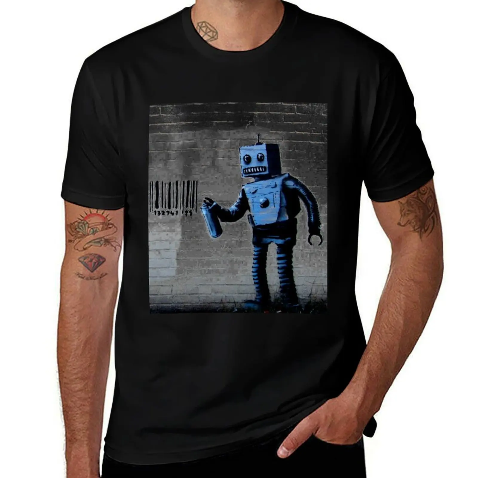 GRAFFITI ROBOT BARCODE BANSKY T-Shirt Sporty Casual Quick Dry T-Shirt