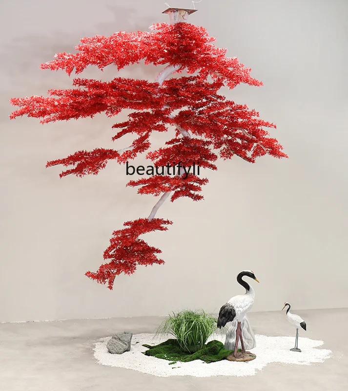 Artificial Hanging Red Maple Pine Welcome Pine Acer Palmatum Wall Hanging Hotel Mall Exhibition Hall Hanging Decoration