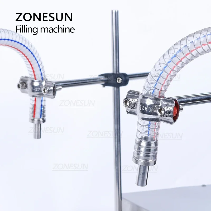 ZONESUN Double Nozzles Semi Auotomatic Oil Filler Lubricating Edible Essential Gear Pump Oil Weighing Filling Machine