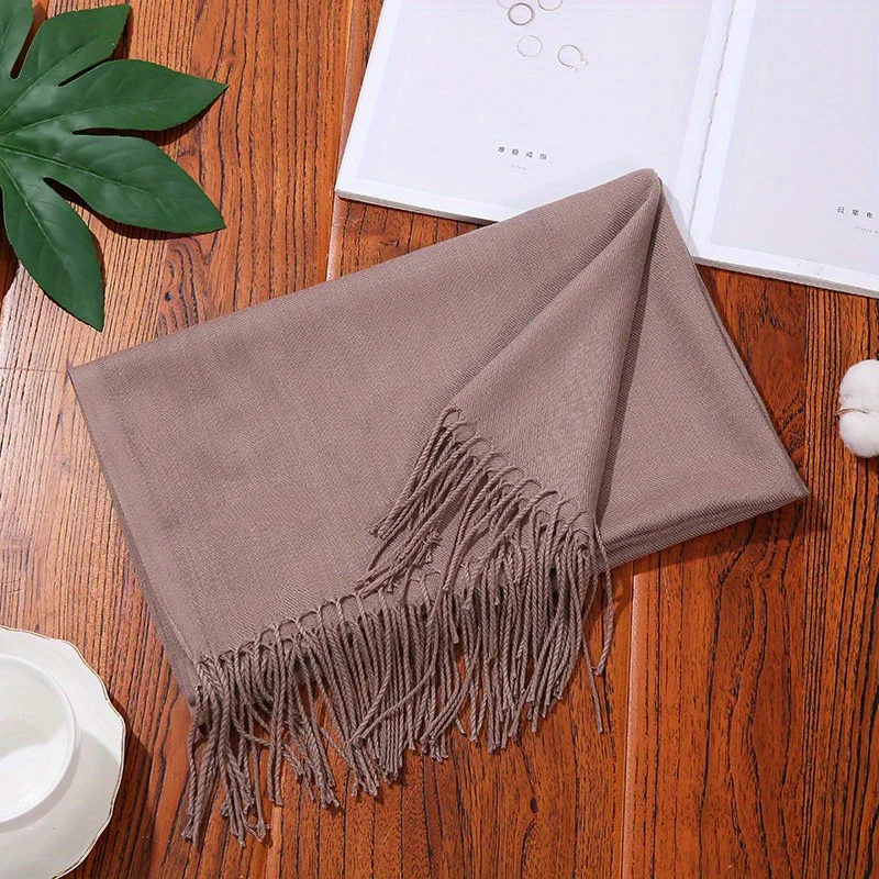 Stylish Basic Solid Color Scarf Simple Soft Warm Tassel Shawl Autumn Winter Windproof Decorative Wrapped Scarf Hijab Stoles