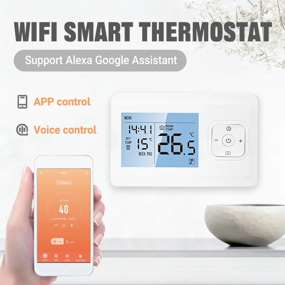 ME901 WiFi Thermostat for Underfloor Heating LCD Display Programmable Water Temperature Controller with Smart APP & Alexa Google
