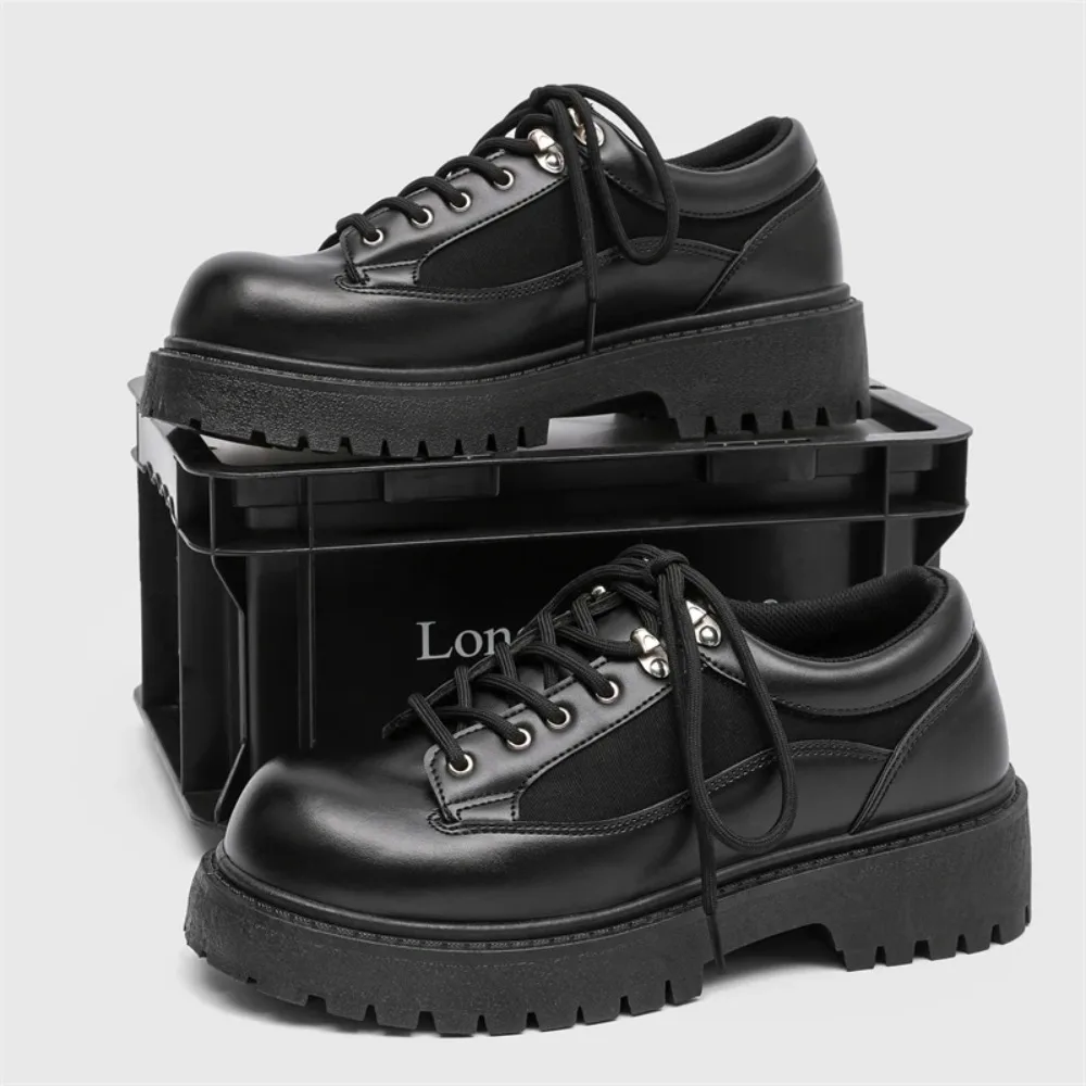 

2025 New Model Men's Black Casual Leather Shoes, Large Toe, Small Size, Low Heel, Thick Sole, Height-increasing Men's Loafers