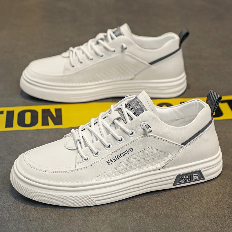 Men's Spring New White Shoes Men's Casual Board Shoes Breathable One Step Lazy Waterproof Leather Shoes Men
