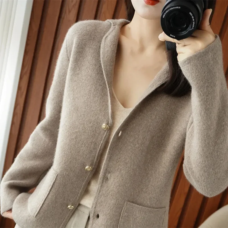 

Autumn and Winter 2023 New Cashmere Sweater Women's South Korean Suit Sweater Coat Short Thickened Top 100% Merino Wool Cardigan