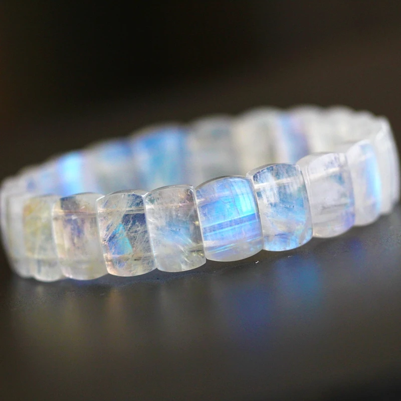 Natural Moonstone Blue Light Rectangle Beads Bracelet Bangle 15x10mm Women Men Fashion Jewelry Blue Moonstone Beads AAAAAA