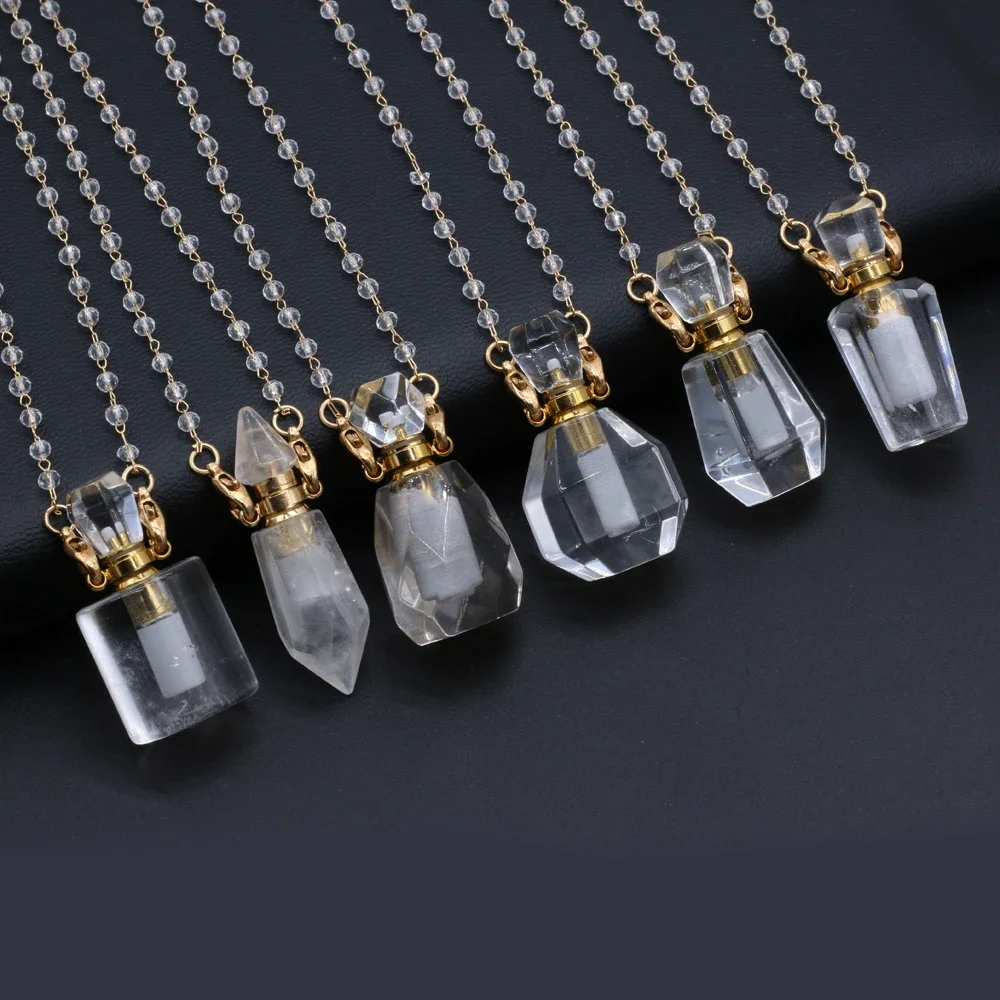 

Ashes Vial Natural White Crystal Perfume Bottle Pendant Necklace Essential Oil Diffuser Necklace Quartzs Chain for Jewerly Gift