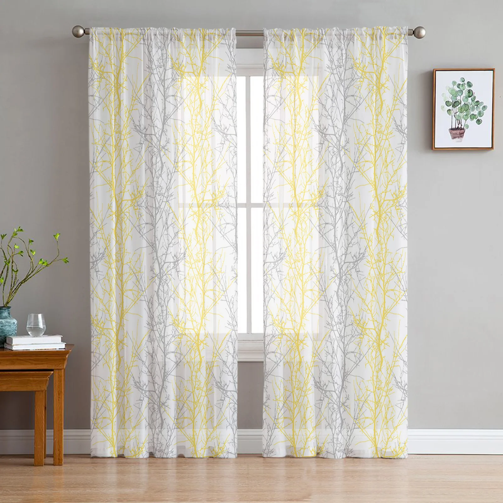 Branches Gradient Simple Tulle Curtains for Living Room Sheer Curtain for Bedroom Christmas Blinds Voile Curtains