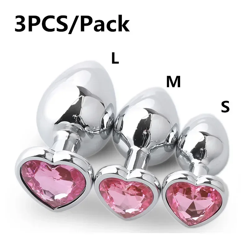 Aço inoxidável Crystal Plug Anal, Plug Butt Removível, Estimulador cardíaco, Brinquedos Sexuais Anal, Dildo Massageador de Próstata, 3 Tamanhos