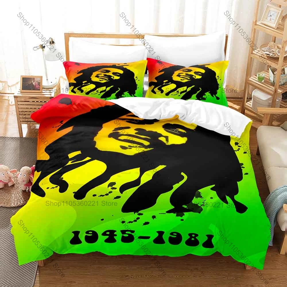 Soft Vintage Jamaican Street Music Silhouette Sketch 3Pcs Bedding Set Duvet Cover & Pillowcases Minimal Urban Home Textile