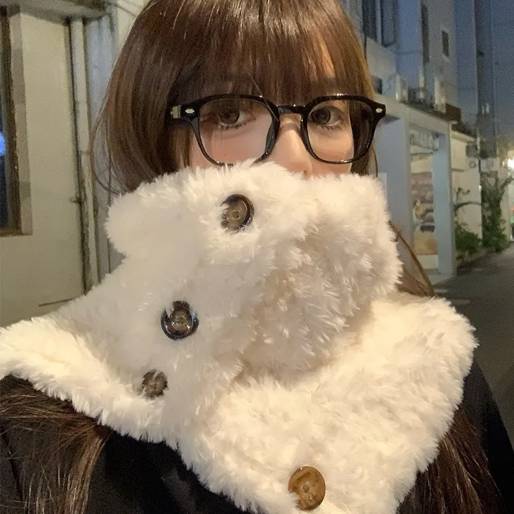 

2025 Winter New Fashion Button Plush Thickened Women's Scarf Thickened Warm Outer Wear Cold resistant Shawl Skin friendly Scarf