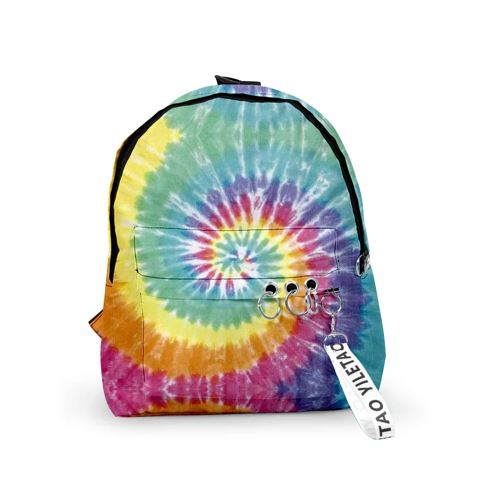 

Harajuku Cool Colourful Tie-dye Backpacks Boys/Girls pupil School Bags 3D Print Keychains Oxford Waterproof Cute Small Backpacks