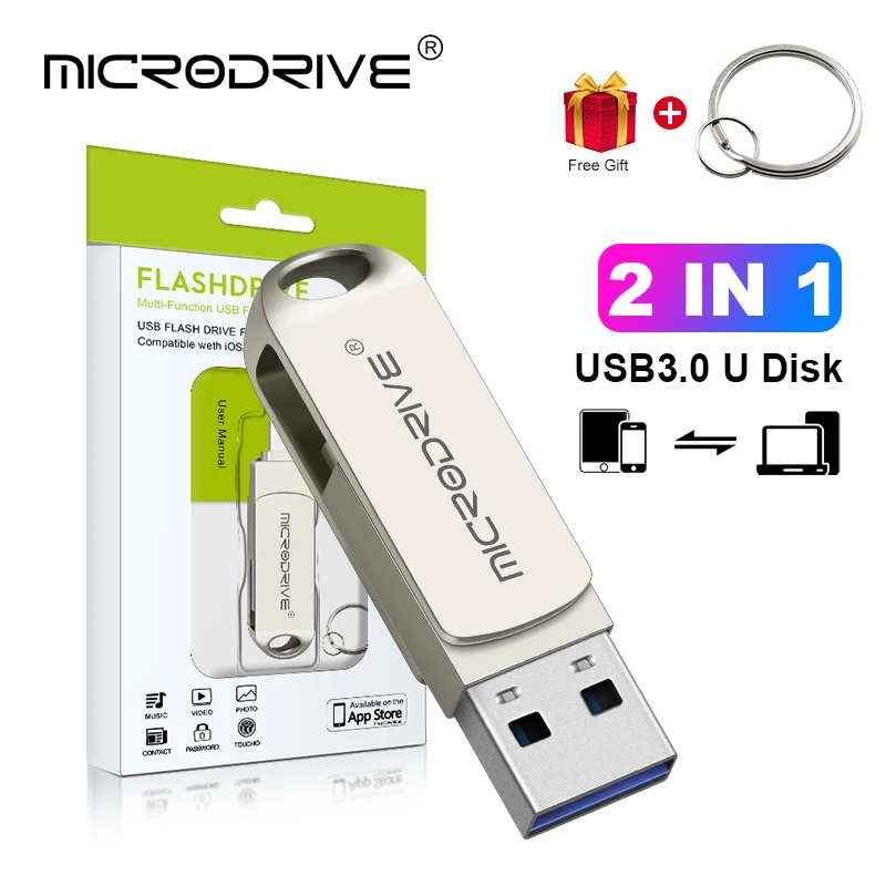 Rotate Usb 3.0 Flash Drive for iPhone with 2 in 1 USB-A to lightning interface 32-256GB pendrive for Iphone7/8/9/11/12/13 / Ipad