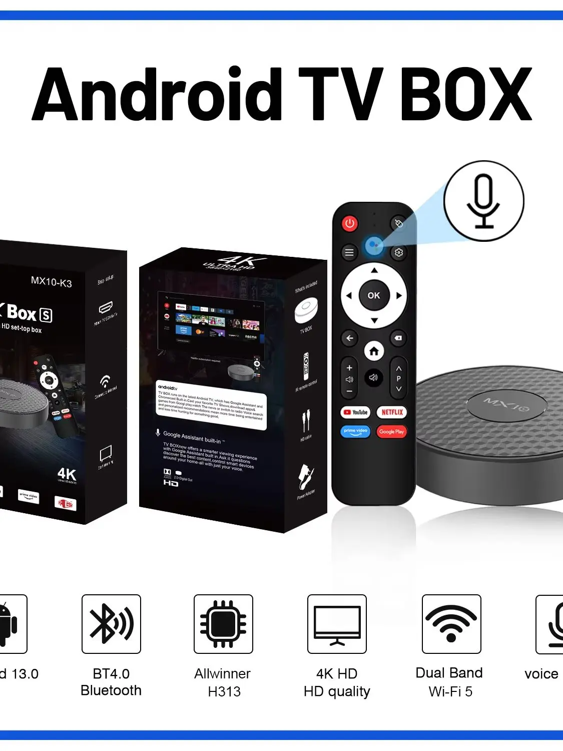 MX10 K3 Smart Android TV Box Allwinner H313 Mali-G31 GPU Android 13 30+ Meertalige Streaming Media Player
