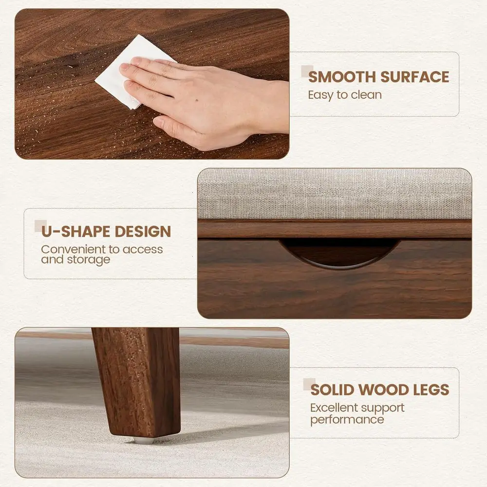 طاولة قهوة مربعة كبيرة مع مساحة تخزين ووسادة سميكة، مركز تجميع عائلي، أثاث غرفة المعيشة من خشب الجوز الصلب #4