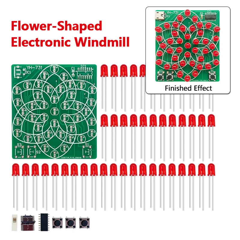 Kit Electrónico DIY: Molino de Viento Electrónico con Múltiples Diseños y Luces de Agua Fluida, 43 LED, 5V, Divertido Conjunto de Entrenamiento de Soldadura de Componentes