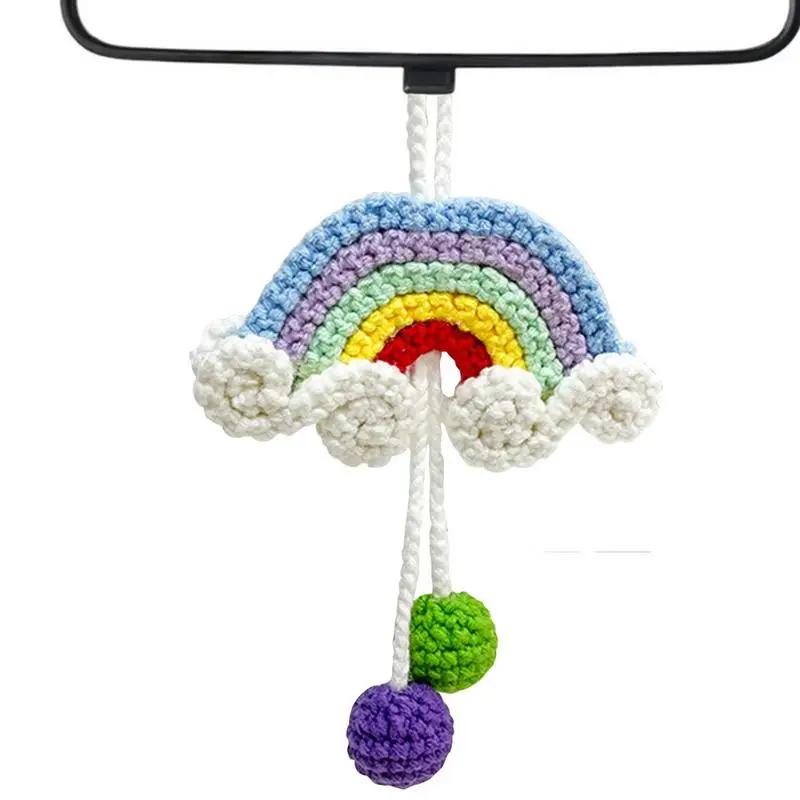 Handmade Knitted Boho Rainbow Crochet Car InteriorCute Car Accessories For Women Men Rear View Mirror Accessories Home Decor