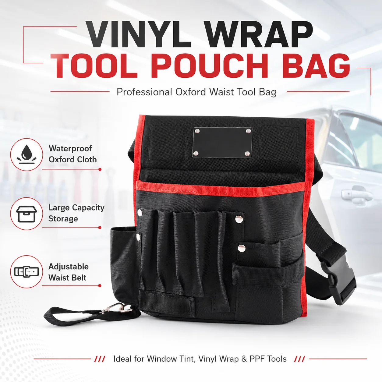 Black Oxford Vinyl Wrap Tool Pouch Bag Car Wrap Tool Storage PPF Window Tint Squeegee Scraper Knife Holder with Waist Belt